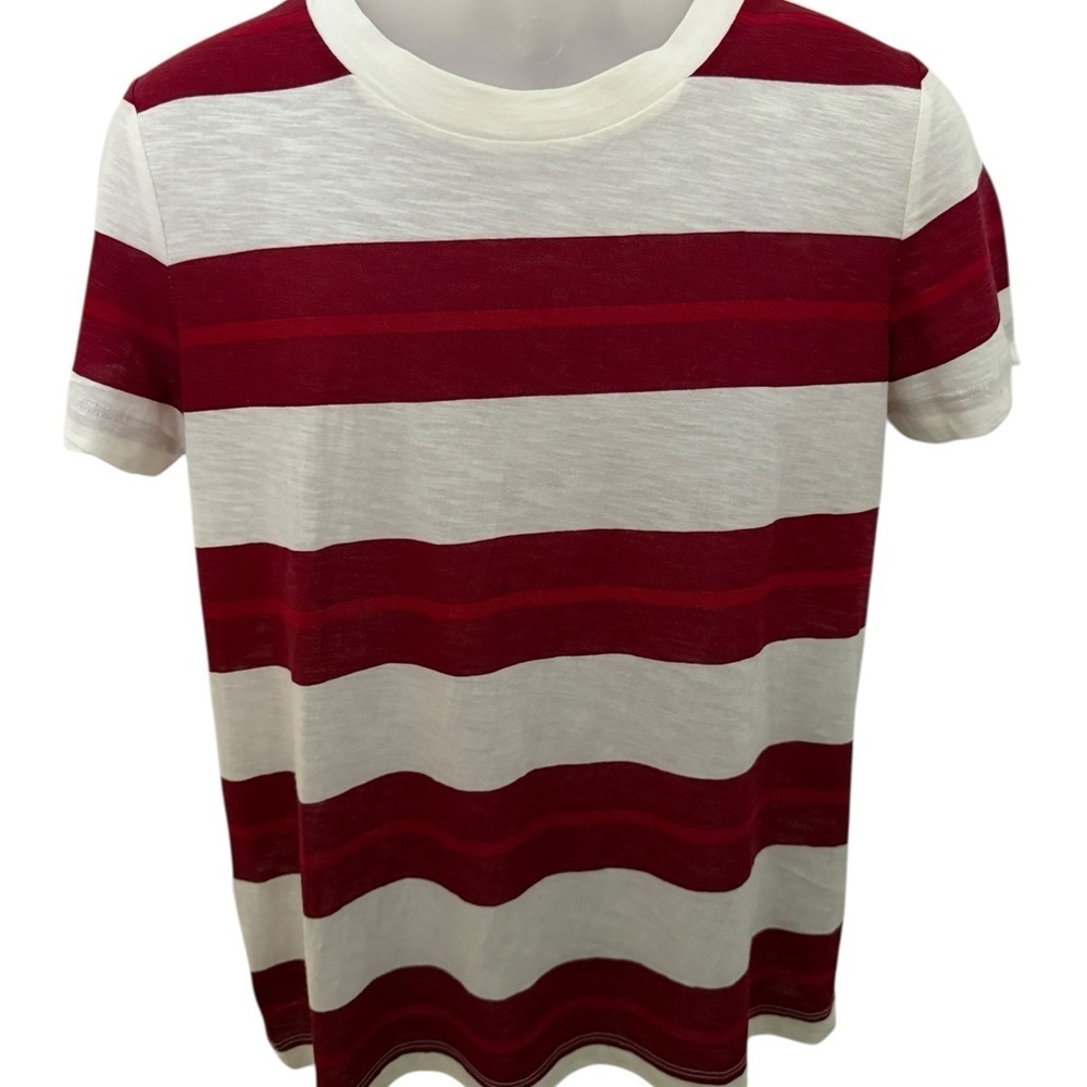NWT LOFT Red & White Stripe Short Sleeve Shirt Top Women S Small